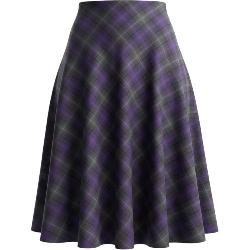 (CL) Croft & Barrow Purple Grey Plaid A-Line Midi Skirt Plus Size 18